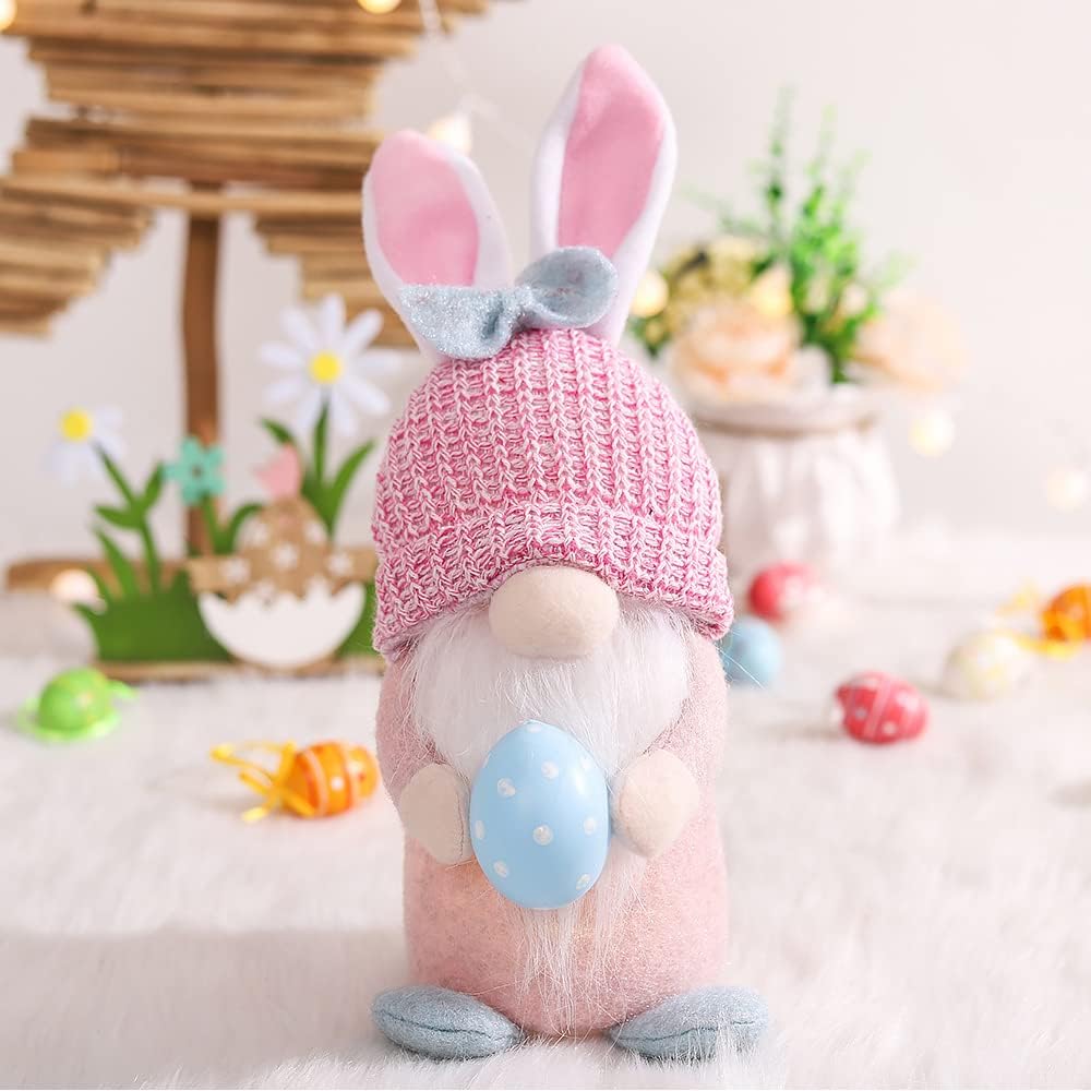 Osterdeko Wichtel Figuren Kleine, Beleuchteter Wichtel Ostern Mit Led, Osterwichtel Hase Rosa Mit Ei