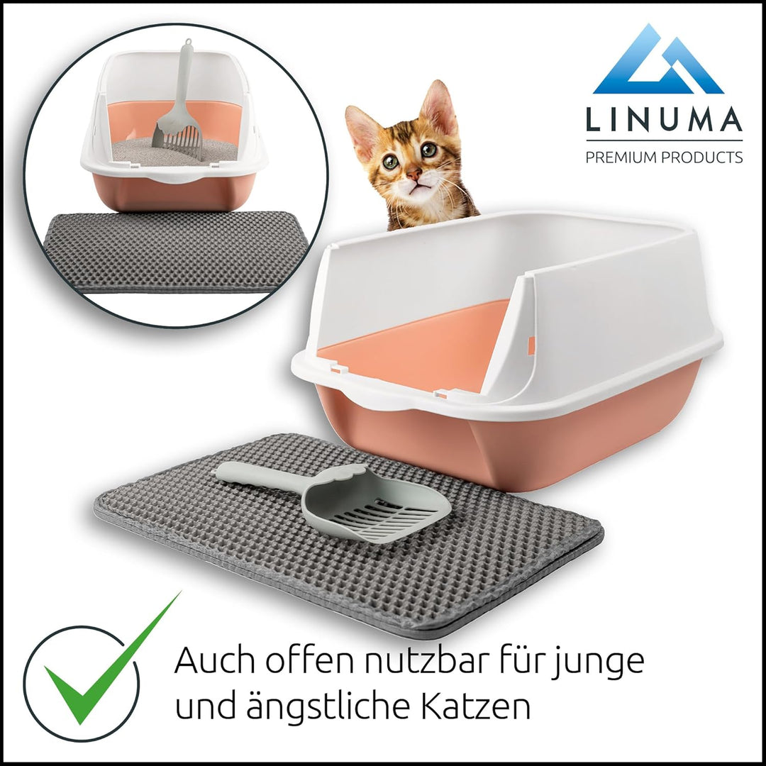 LINUMA® Pink Katzenklo mit Schaufel und Streumatte geschlossen und offen, Litter Box, Katzentoilette