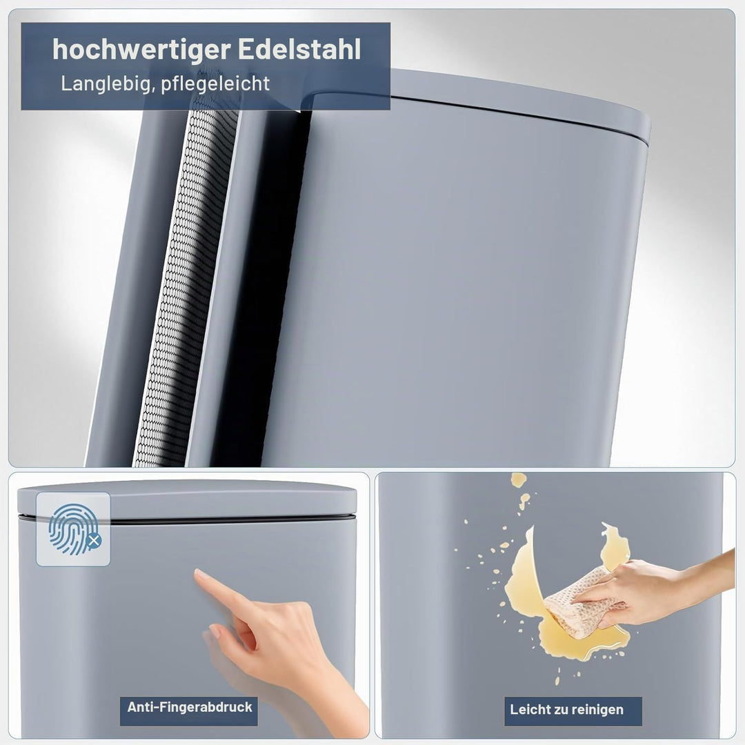 Clevich Mülleimer 30L aus Stahl, Abfalleimer, Tretmülleimer mit Soft-Close Deckel, Fusspeda, abnehmb