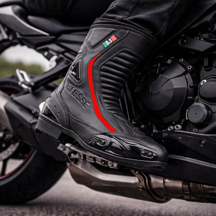 BI ESSE - Motorradschuhe aus Leder, wasserdicht, atmungsaktiv, Winterstiefel für Strasse, Knöchelsch