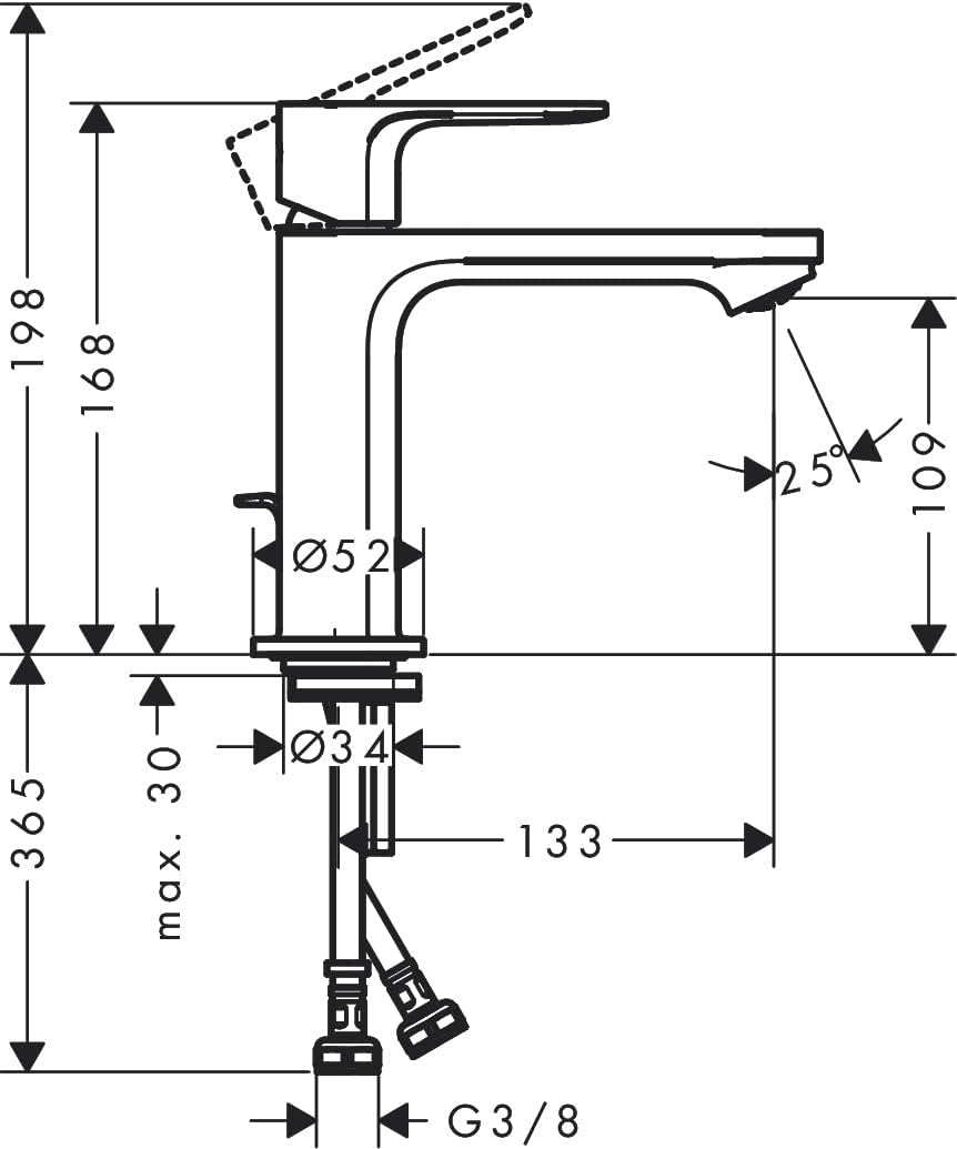 hansgrohe Rebris S - Waschtischarmatur mit Zugstangen-Ablauf aus Metall, energiesparend (CoolStart),