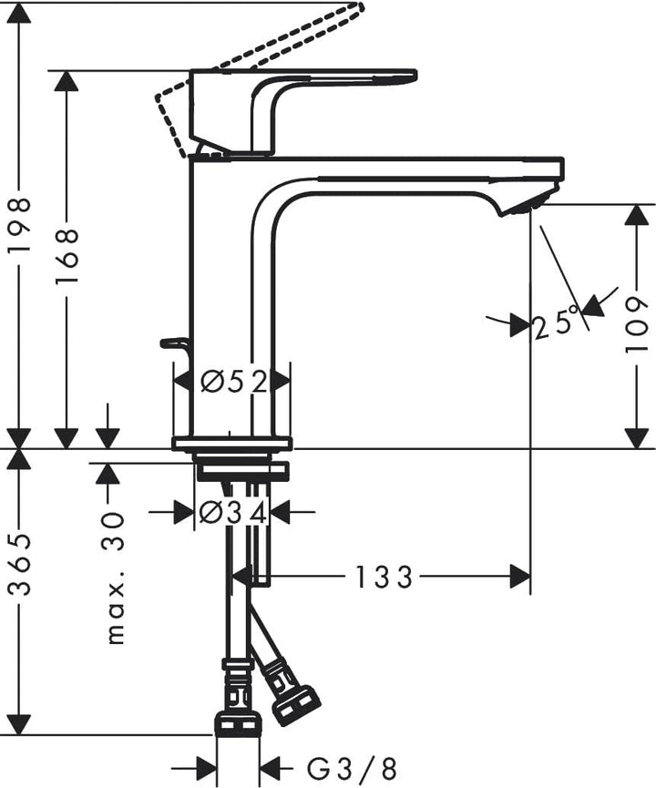 hansgrohe Rebris S - Waschtischarmatur mit Zugstangen-Ablauf aus Metall, energiesparend (CoolStart),