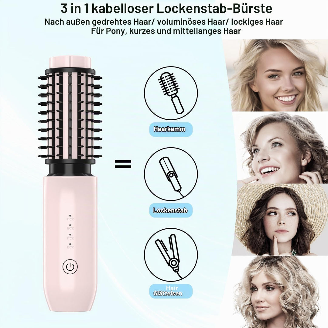 Dricar Kabellose Lockenstabbürste, Tragbare Reise Lockenstäbe Grosse Locken, 40mm Thermobürste Rundb