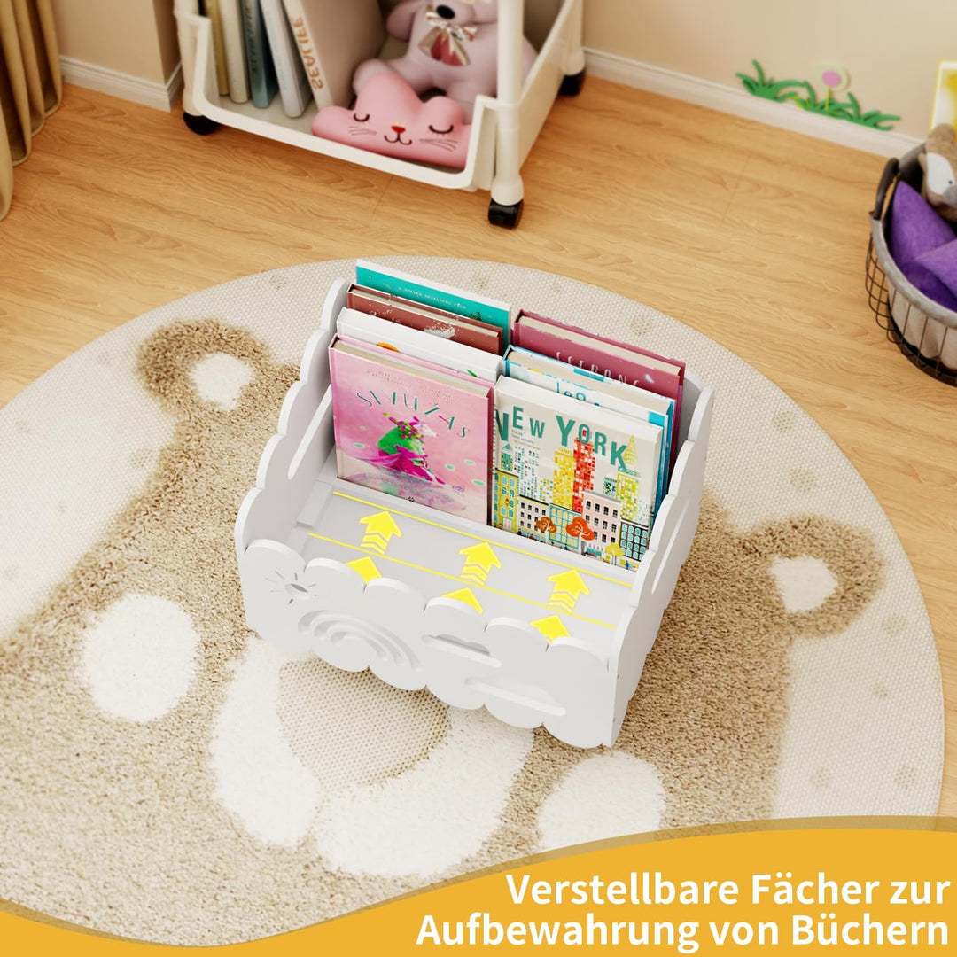 Kinder Bücherregal Holz mit Rollen, Montessori Bücherregal Kinder, Bücherkiste für Leseecke, Babyzim