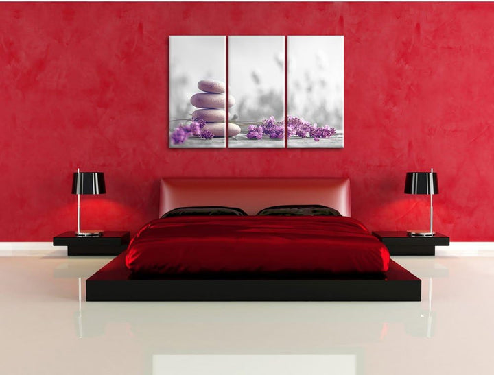 Pixxprint Lavendel Spa-Stillleben als Leinwandbild/Grösse: 3 Teilig (120x80) cm/Wandbild/Kunstdruck/
