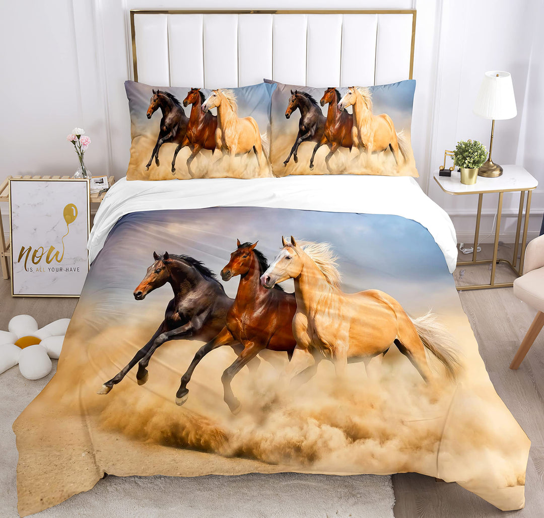 pferde bettwäsche 200x200, 3D Pferde Bettwäsche-Sets mit Reissverschluss, Super Weiche Angenehme Mik