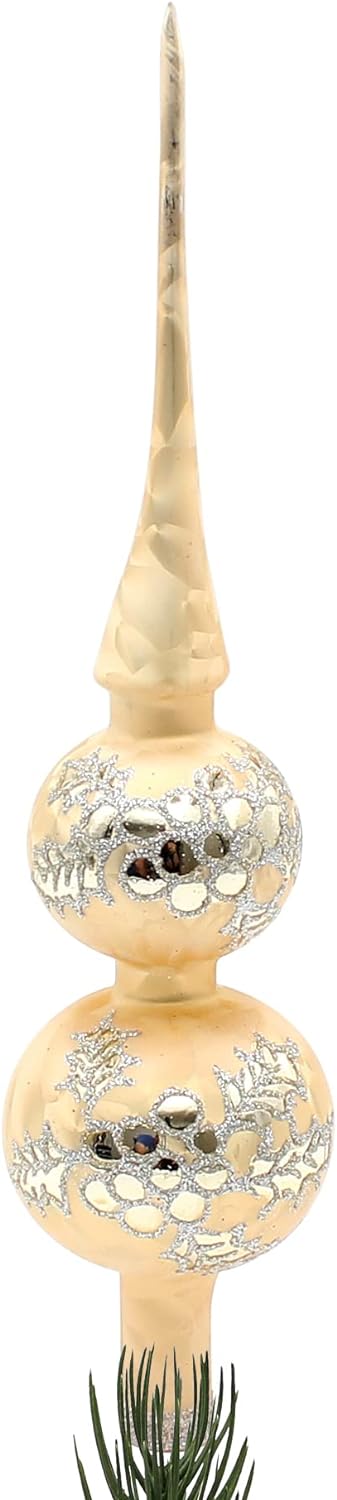 Dekohelden24 Lauschaer Christbaumschmuck-Christbaumspitze Gold Eislack mit Glitter Dekor in Silber,