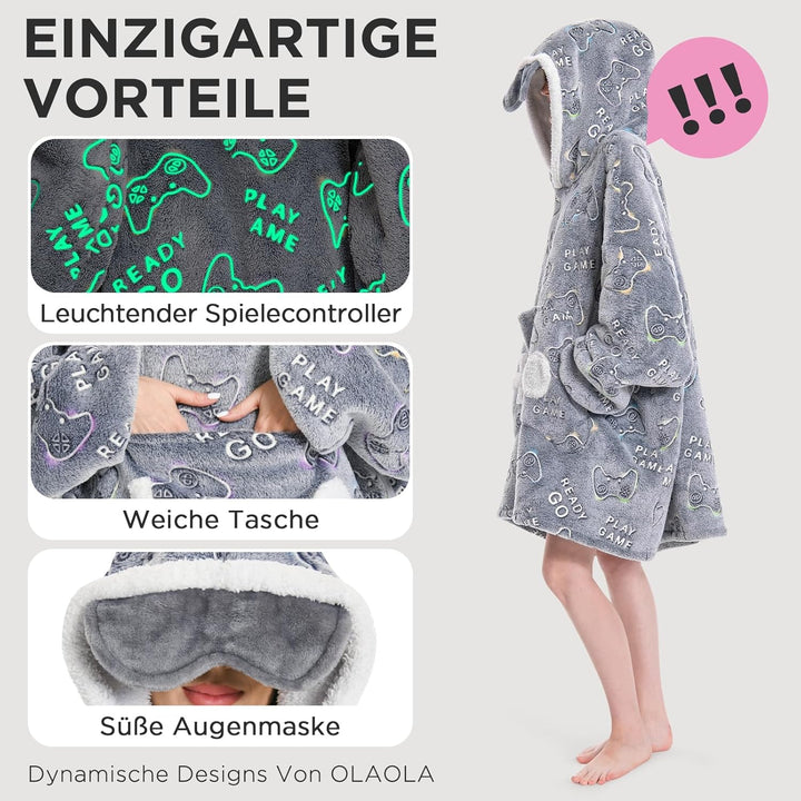 OLAOLA Decken Hoodie, Übergrosse Tragbare Decke Leuchtet im Dunkeln, Weicher Plüsch Kapuzenpullover
