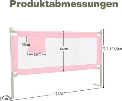 COSTWAY Bettgitter 175 cm, Bettschutzgitter abschliessbar mit 24 einstellbare Höhen & Seitentasche,