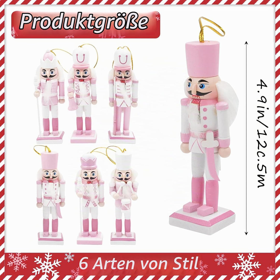 POPOYU Nussknacker Figuren Set Weihnachten 13cm,6 Stück Rosa Mini Weihnachts Nussknacker Soldaten Or