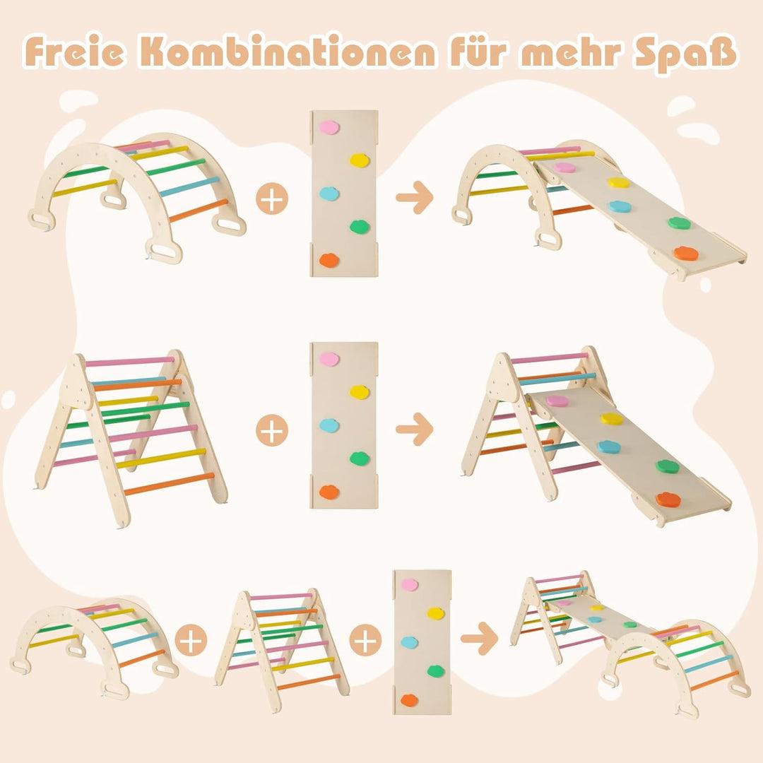 COSTWAY Kletterdreieck, Kletterbogen, Kletterdreieck mit Rutsche, inkl. doppelseitige Rampe, zum Kle