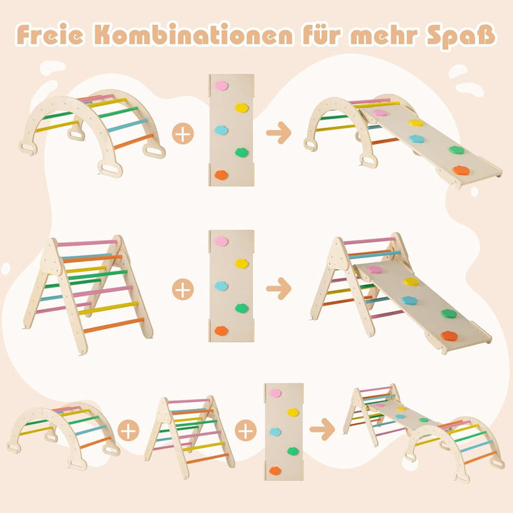 COSTWAY Kletterdreieck, Kletterbogen, Kletterdreieck mit Rutsche, inkl. doppelseitige Rampe, zum Kle