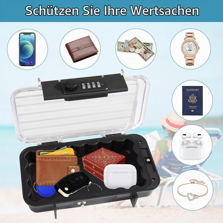 Tragbarer Tresor mit Zahelncode, Wasserdichte Mini Tresor Zahlenschloss Reise-Safe-Box mit Anti-Dieb