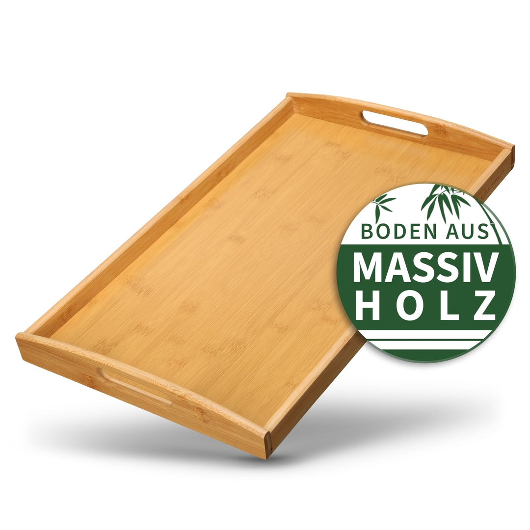 HEIMWERT Tablett Serviertablett Bambus Holz - besonders stabiles und leichtes Holztablett mit Griff