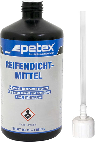 PETEX 445100 Reifenpannenset inklusive Luftkompressor 12V, 18 bar, inklusive 3-Teilig Adapterset und