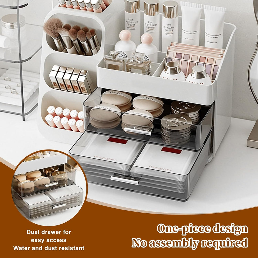 Make Up Organizer, Schminktisch Organizer mit Schubladen, 3-In-1 Aufbewahrungsbox Grosse für Makeup