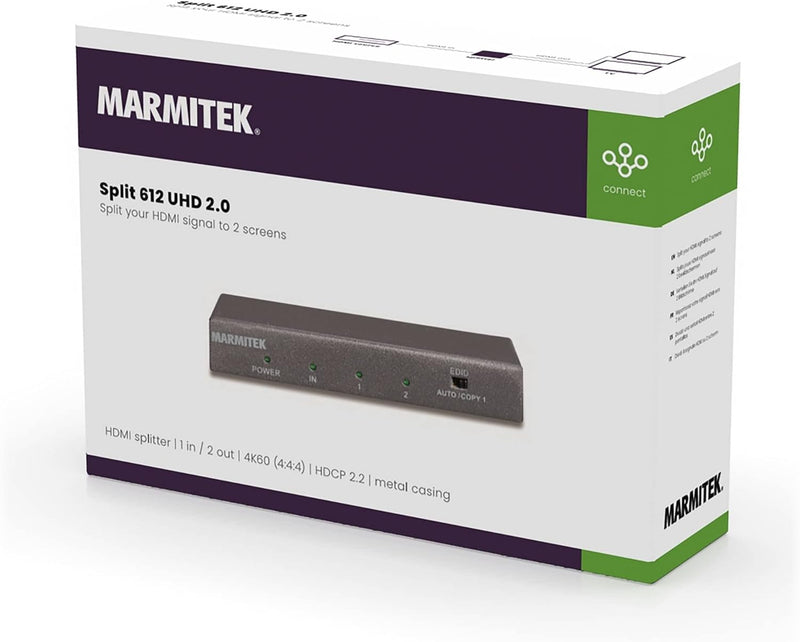 HDMI Splitter 4K60 - Marmitek Split 612 UHD 2.0 - 1 Ein / 2 Aus - Ultra HD - HDMI Verteiler - 3840 x