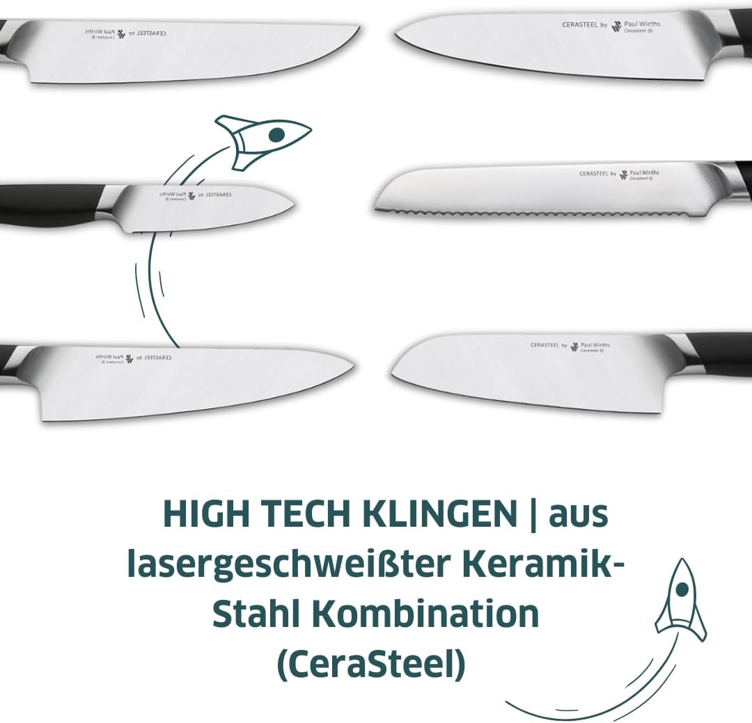 Paul Wirths CERASTEEL Kochmesser | Bruchfeste und extrem scharfe Klinge aus Keramik &amp; Edelstahl | Kl