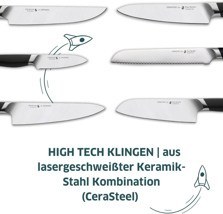 Paul Wirths CERASTEEL Kochmesser | Bruchfeste und extrem scharfe Klinge aus Keramik &amp; Edelstahl | Kl