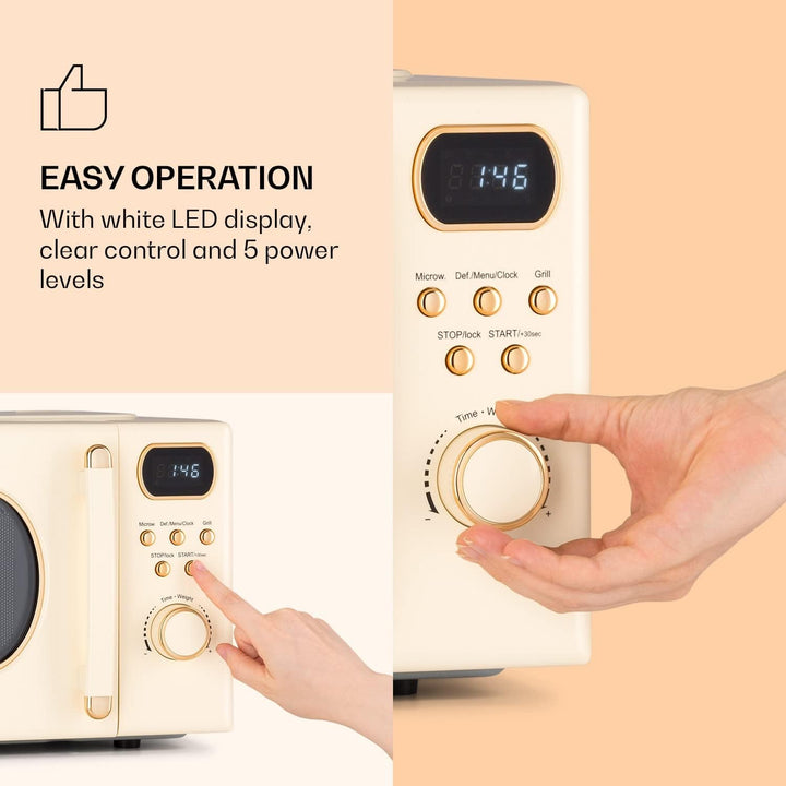 Klarstein Mikrowelle mit Grill, 800 Watt Mikrowelle Klein, 3-in-1Edelstahl-Mikrowelle Creme, Kleine
