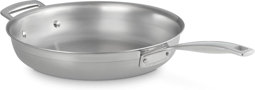 LE CREUSET Unbeschichtete Bratpfanne mit Gegengriff aus 3-ply Edelstahl, Ø 28 cm, Für alle Herdarten
