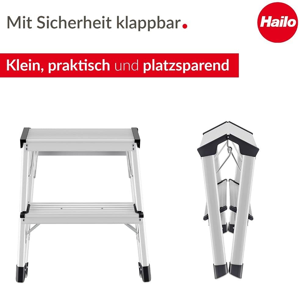 Hailo L90 Step-ke - Doppelstufen-Alu-Klapptritt mit Klappsperre - 2-stufiger Klapptritt inkl. Soft-G