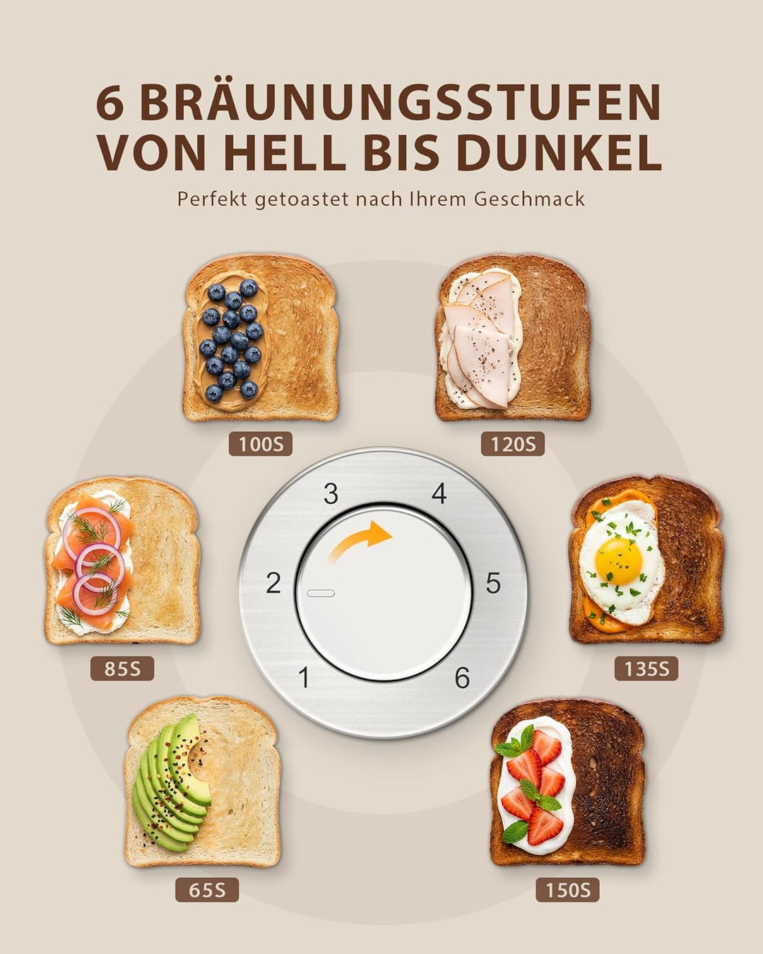 Edelstahl 2 Scheiben Toaster mit LED-Countdown & Brötchenaufsatz, extra breite 3,5 cm Schlitze für T