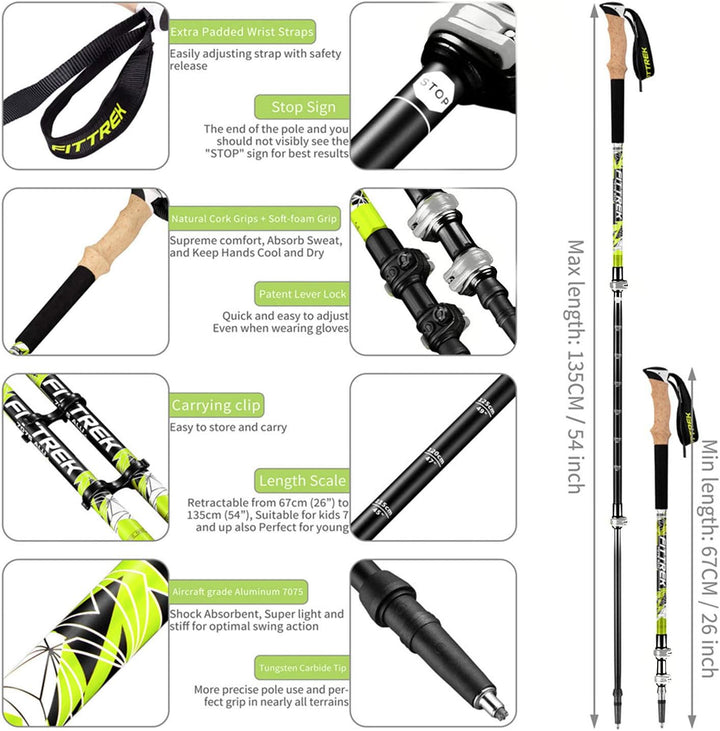 FitTrek Wanderstöcke - Trekkingstöcke - Walking Stöcke Teleskop - Nordic Walking Stock Verstellbar K