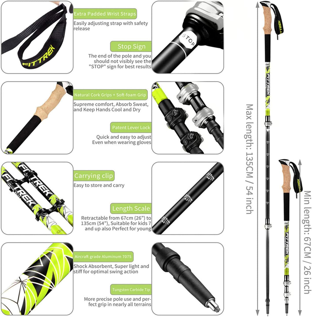 FitTrek Wanderstöcke - Trekkingstöcke - Walking Stöcke Teleskop - Nordic Walking Stock Verstellbar K