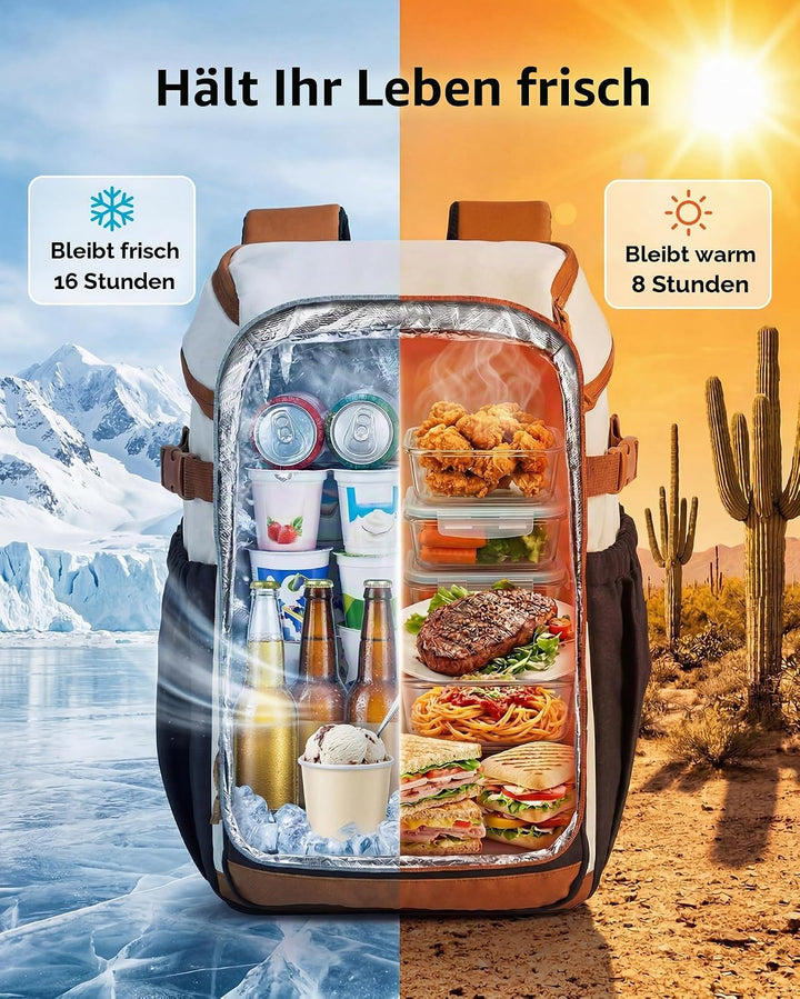TOURIT Isolierter Kühlrucksack 30 Dosen, Auslaufsichere Lunch Kühltasche mit Zwei Fächern Leichter,