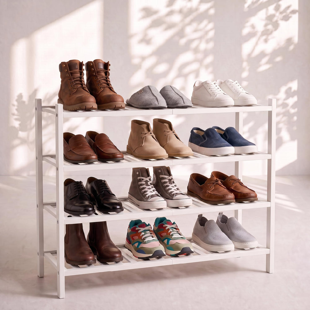 BAM BOO BOX - Schuhregal aus Bambus, Schuhablage mit 4 Ebenen, 68 x 28 x 64 cm, Erweiterbar Stapelba