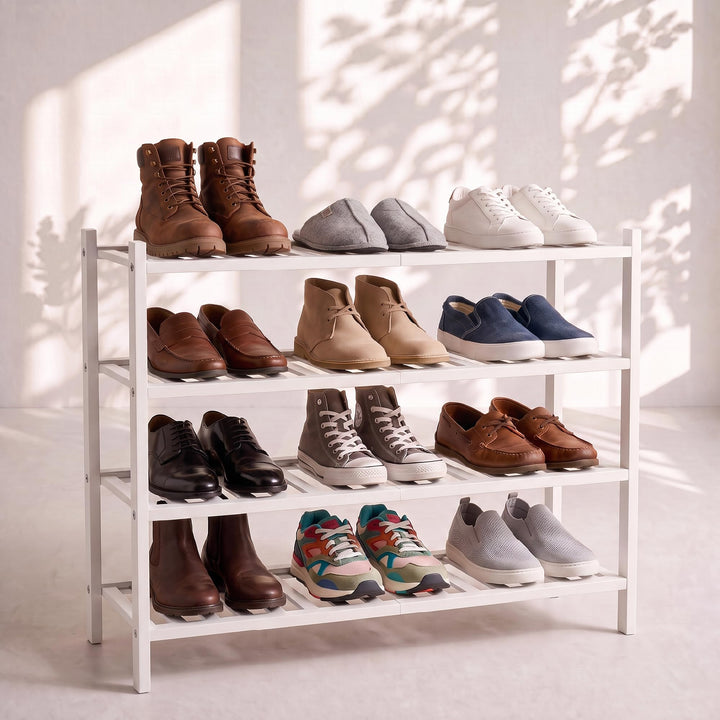 BAM BOO BOX - Schuhregal aus Bambus, Schuhablage mit 4 Ebenen, 68 x 28 x 64 cm, Erweiterbar Stapelba