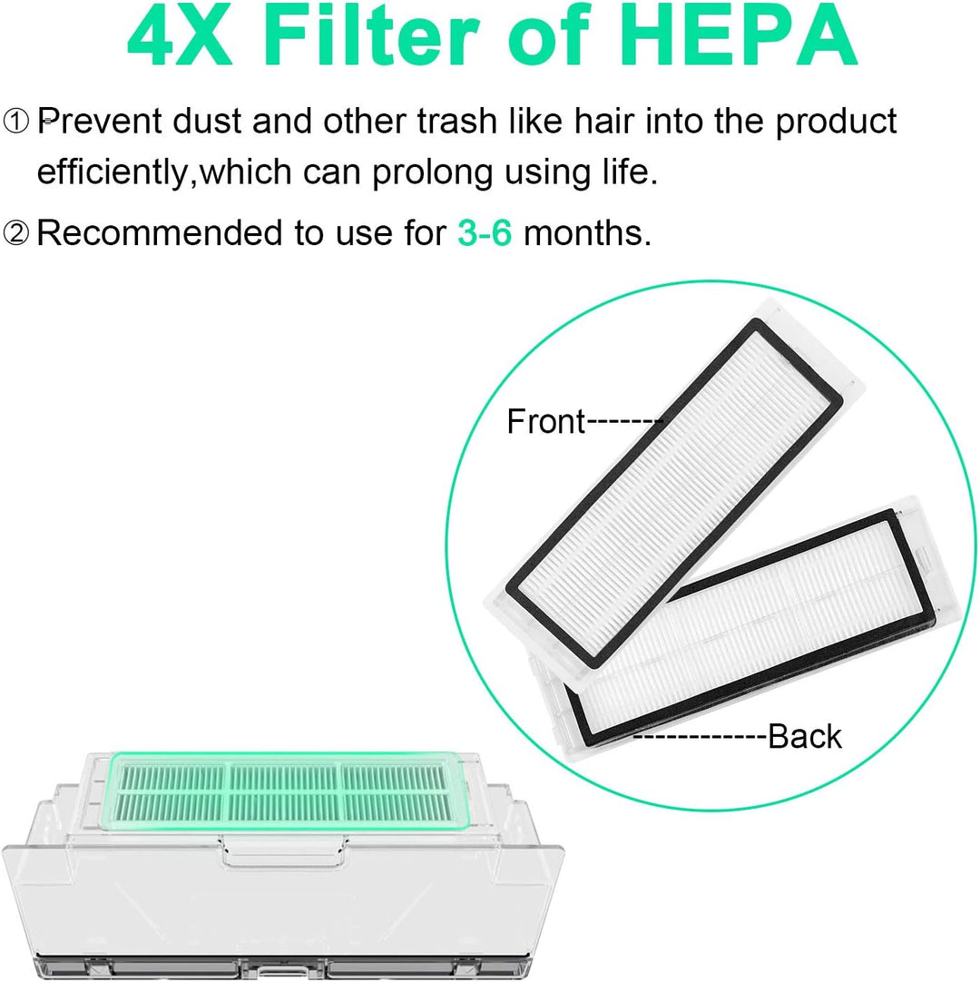 Zubehör für Xiaomi Saugroboter, 2 Zentralbürste& 6 Seitenbürste& 1 Reinigungshilfe& 4 HEPA Filters,