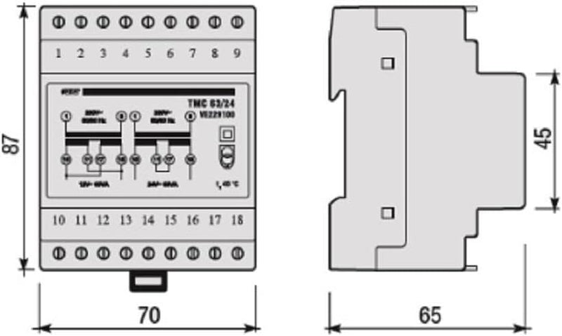 VEMER VE229100 TMC 63/24 - Trafo für Hutschienen mit Primärspannung 230V, Sekundärspannung 12-24V un