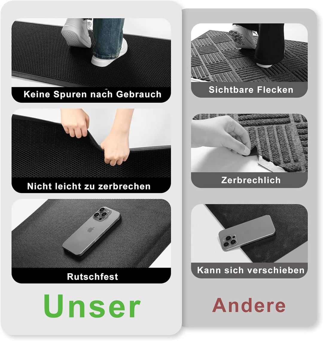 Fussmatte Aussen 43 x 76 cm, rutschfeste Silikon Schmutzfangmatte, Langlebig Fussabtreter Aussenbere