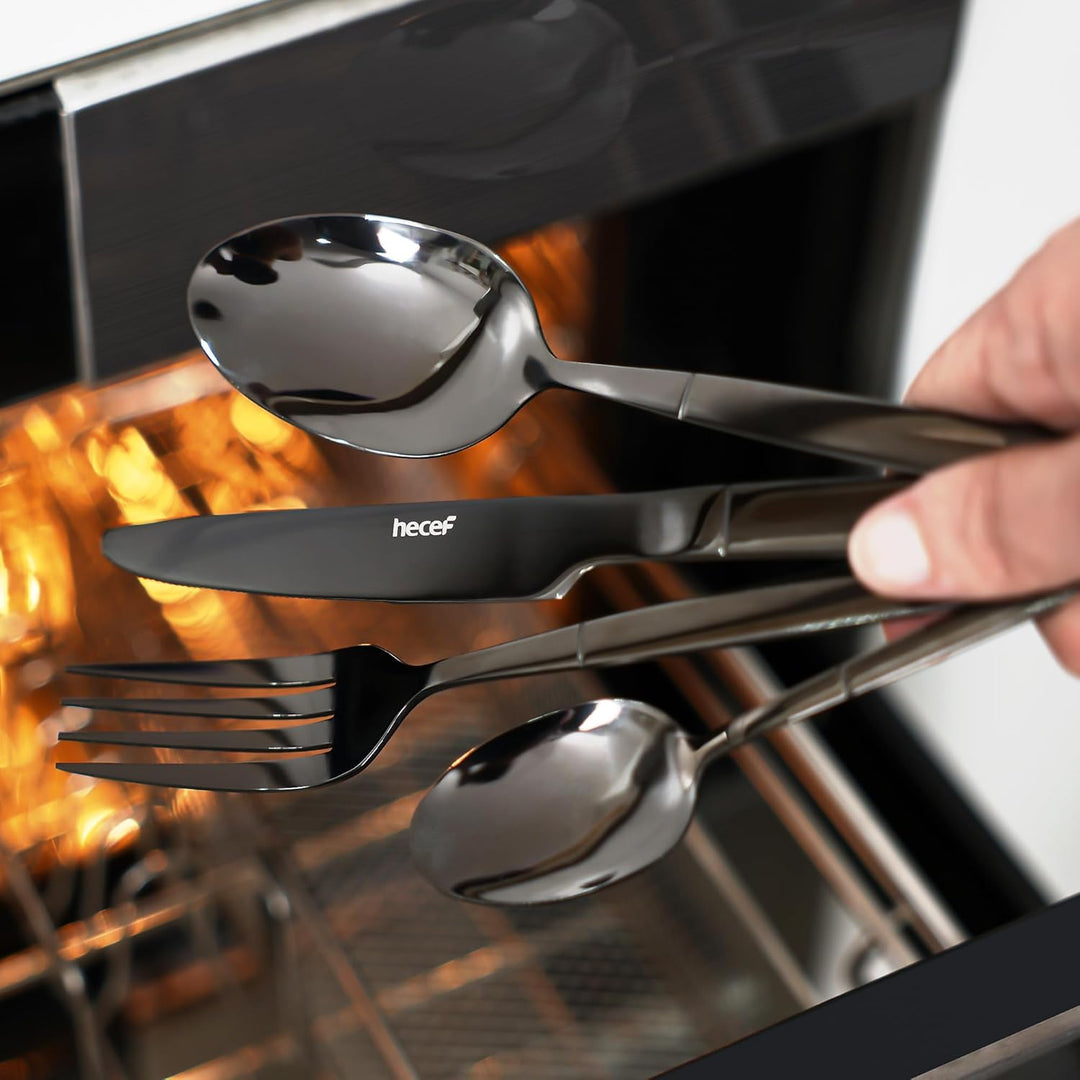 hecef Besteck Set Schwarz 16-teilig, Essbesteck Set für 4 Personen aus 18/0 Edelstahl mit Titanbesch
