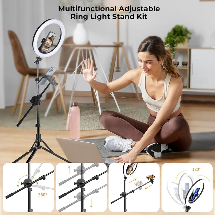 Aureday Ringlicht mit Stativ, 12 Zoll Selfie Ringlicht mit 62 Zoll Stativ Ständer Overhead-Aufnahme