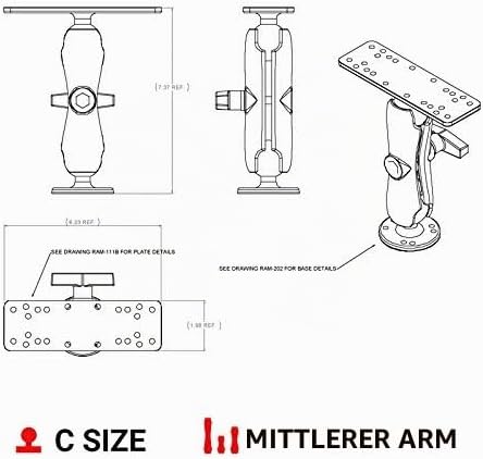 RAM MOUNTS Mounting kit for echosounder to Flat Surface RAM-111U Mittlerer Arm, Mittlerer Arm