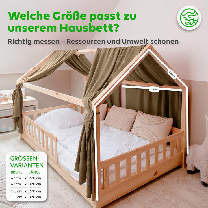 lilimaus Hausbett Himmel - 100% Baumwolle Betthimmel aus Musselin - Hausbett Deko - Geschenk Mädchen