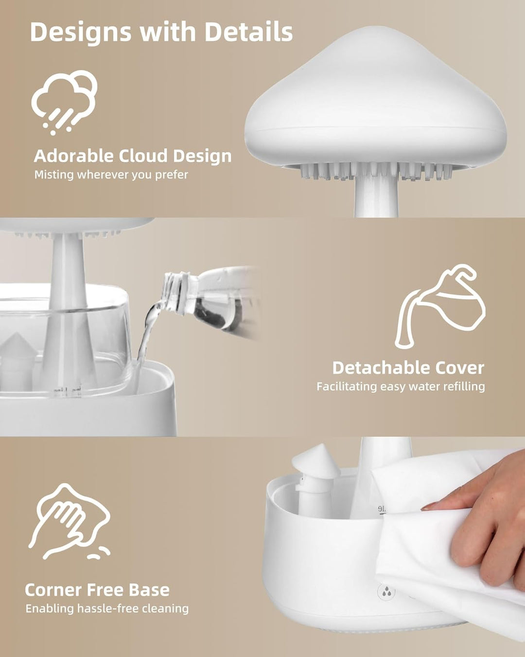 Regenwolken Luftbefeuchter, 450ML Luftbefeuchter mit 3 Modi und 7 RGB-Effekte, Geeignet für Schlafzi