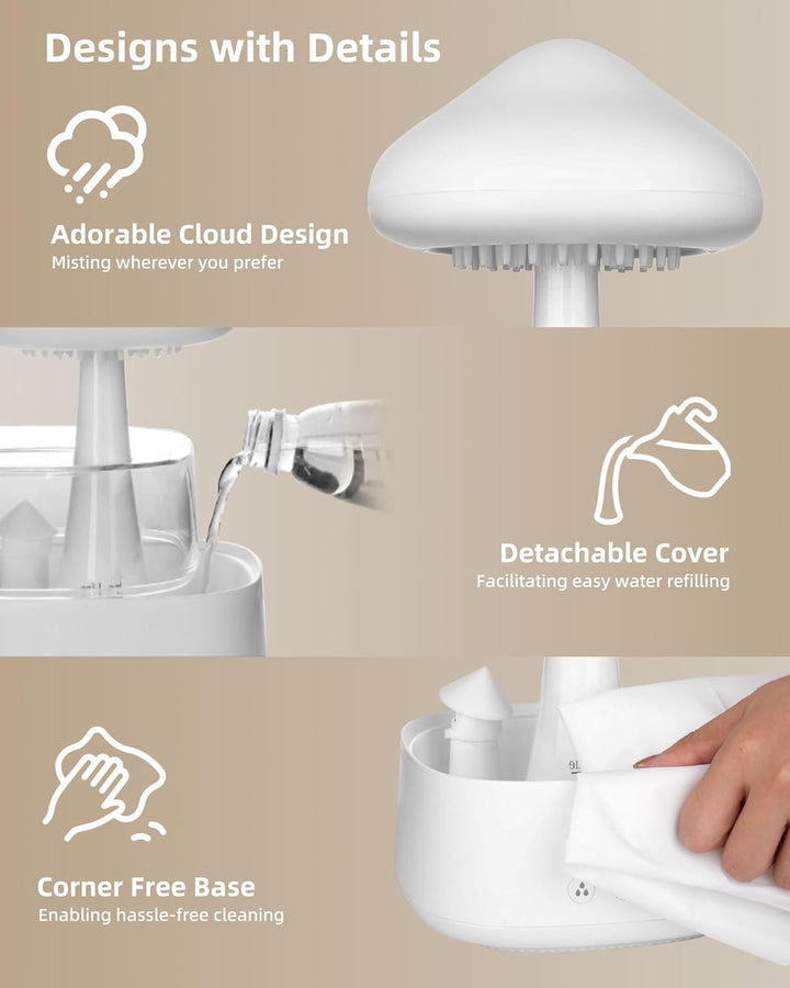 Regenwolken Luftbefeuchter, 450ML Luftbefeuchter mit 3 Modi und 7 RGB-Effekte, Geeignet für Schlafzi
