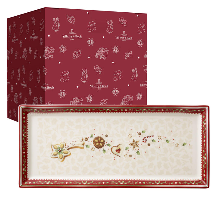 Villeroy und Boch Winter Bakery Delight Rechteckige Kuchenplatte, Premium Porzellan, Weiss/Rot/Beige