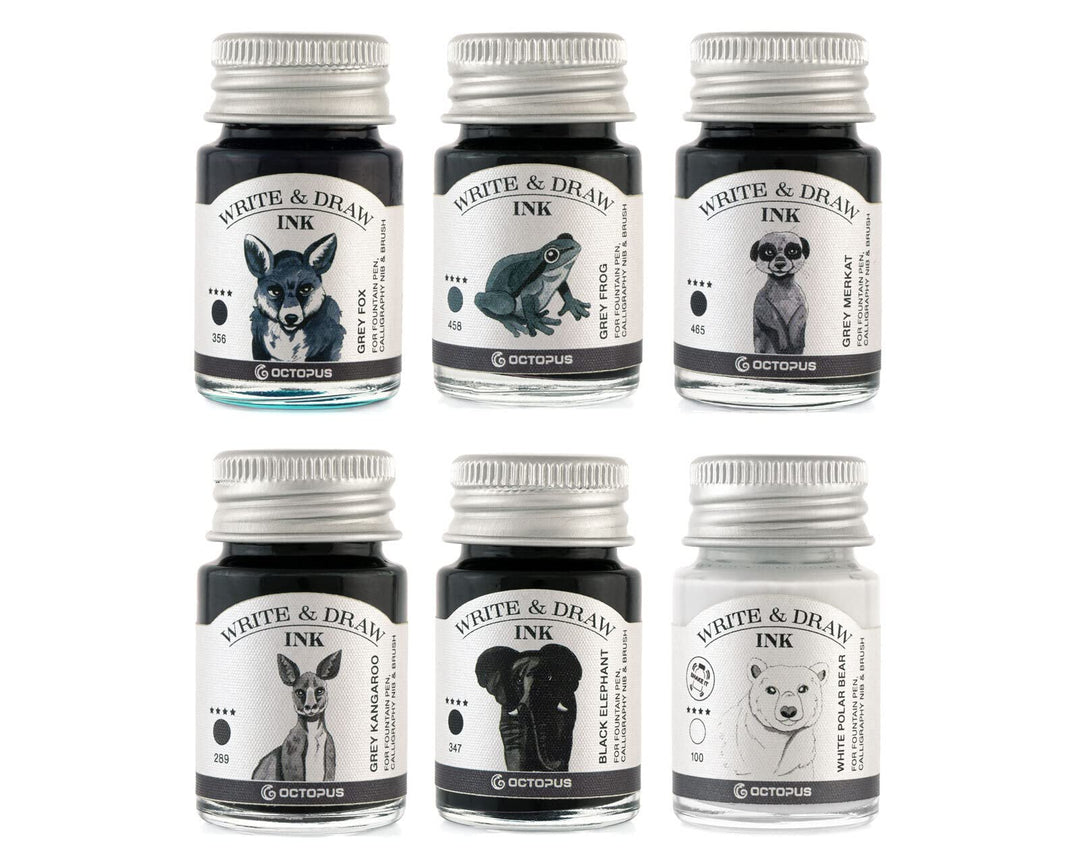 Octopus Write and Draw Ink Set BASIC GREY, wasserfeste Tinte zum Schreiben und Zeichnen, Kalligraphi