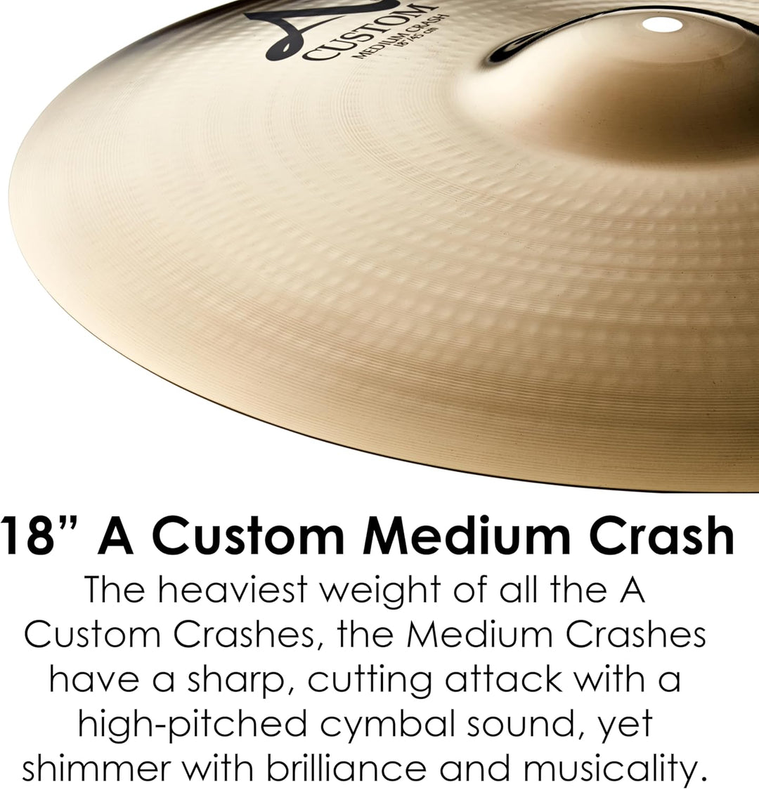 Zildjian A Custom Series - 18" Medium Crash Cymbal - Brilliant Finish Assorted Colors 18 Zoll, 18 Zo