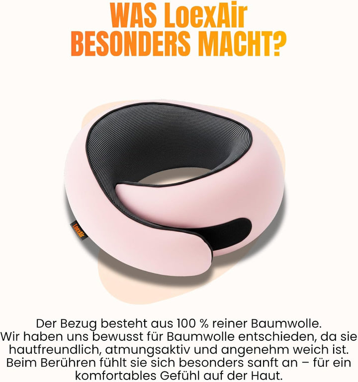 Nackenkissen Flugzeug, Reisekissen für Flugzeug, Auto - 100% Baumwolle & Memory-Schaum Nackenhörnche