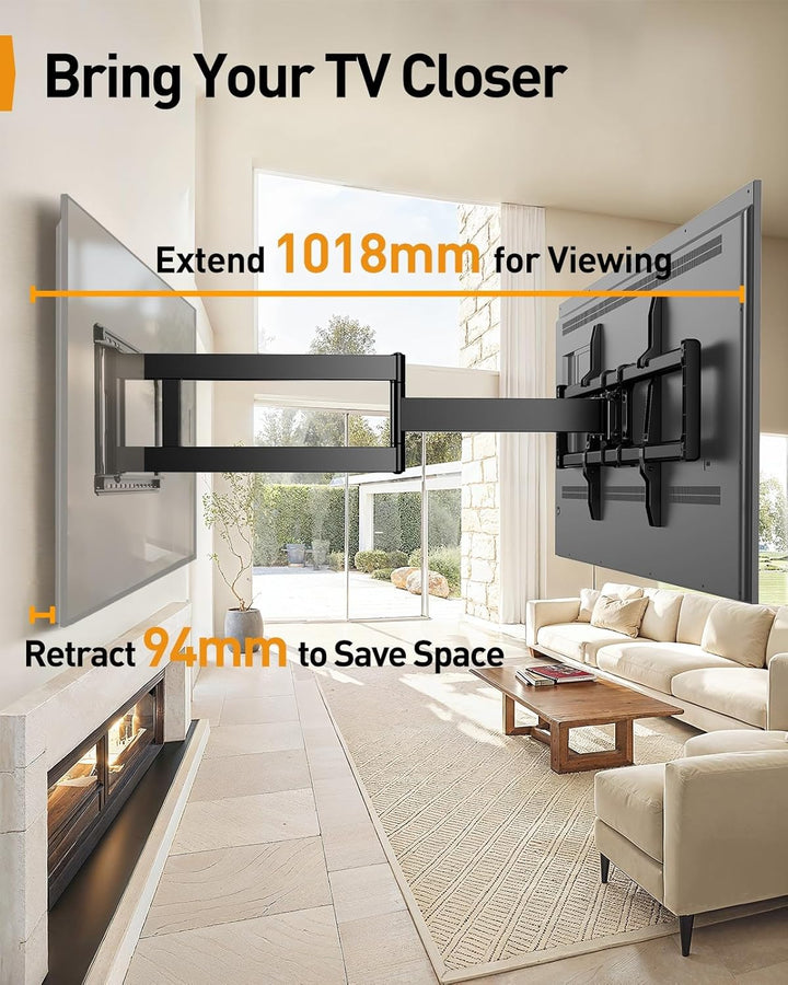 Perlegear TV Wandhalterung für 42-90 Zoll TV bis zu 68 kg Langarmige Voll-bewegliche, 1018 mm Lange