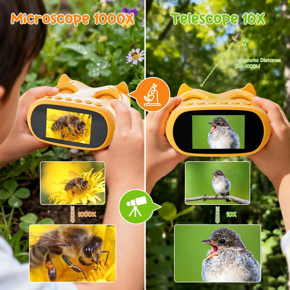 2-in-1 Digitales Mikroskop für Kinder und Teleskop, Temodu 4K 2.0" Bildschirm, 1000X USB tragbares T