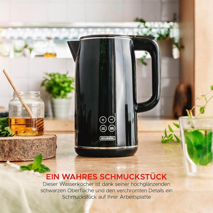 Bourgini Cool Touch - Digitaler wasserkocher Schwarz - wasserkocher mit temperatureinstellung - 1,7