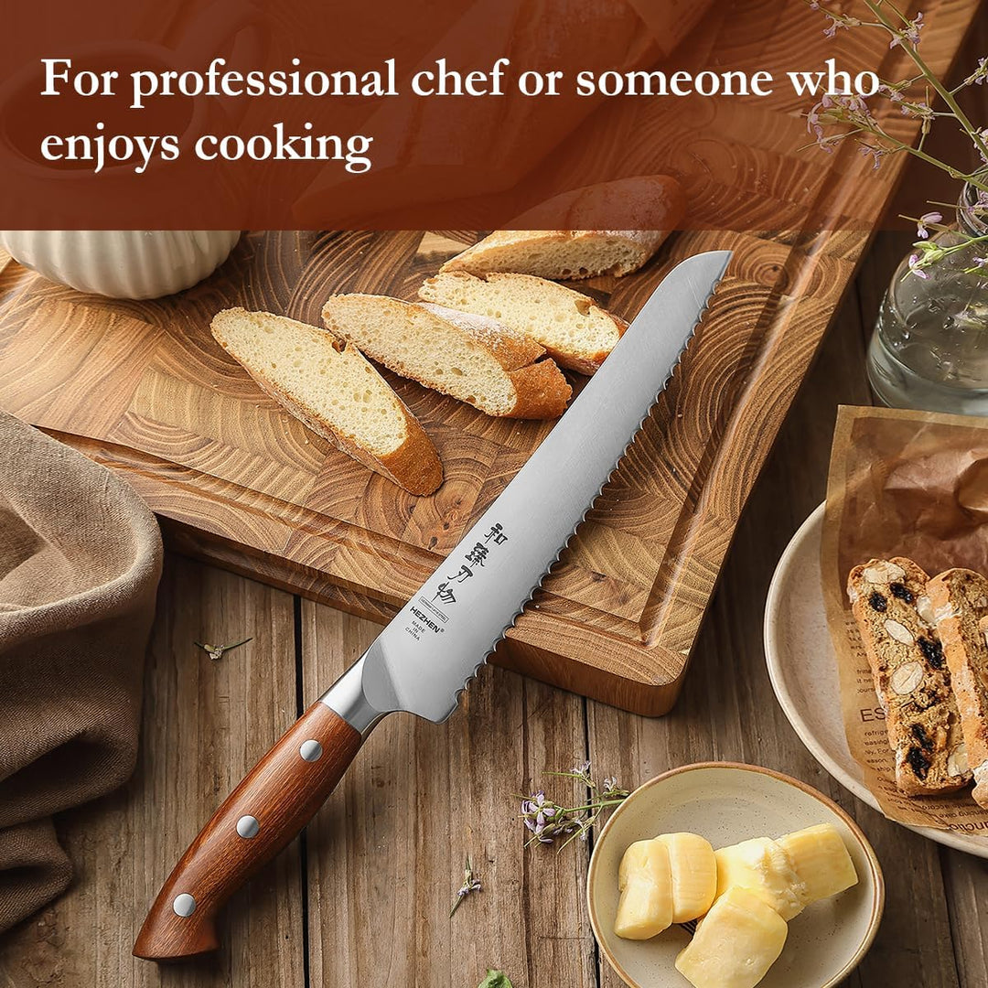 HEZHEN 21,5 cm Gezahntes Brotmesser, Rostfreier Stahl Wellenschlif Kuchenmesser, Gezackte Klinge Säg