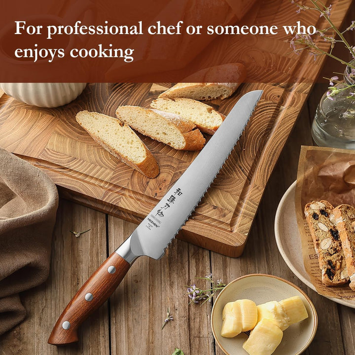 HEZHEN 21,5 cm Gezahntes Brotmesser, Rostfreier Stahl Wellenschlif Kuchenmesser, Gezackte Klinge Säg